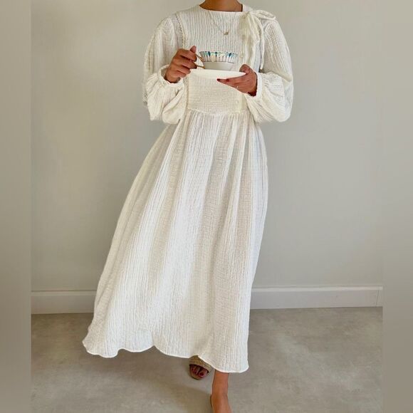 Mango Textured Crinkled Dress Cotton New - Picture 3 of 7